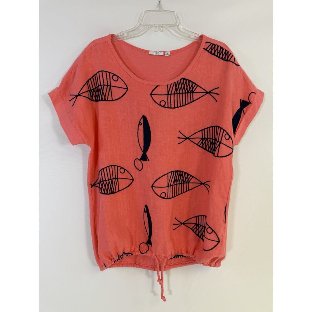 Kaktus 100% Linen Top Medium Coral Pink Made in Italy Short Sleeve Lightweight